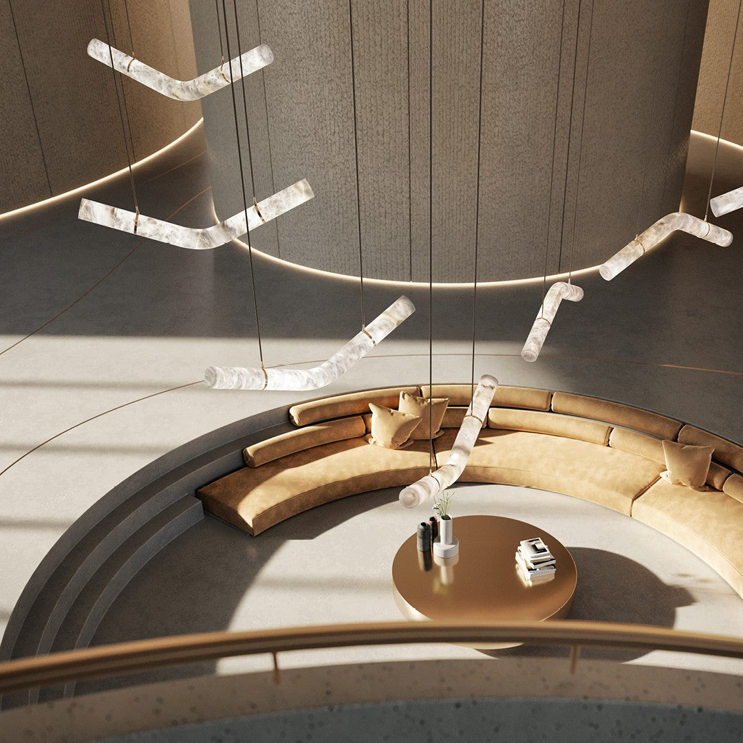 Lampă suspendată din alabastru, cu design aerodinamic