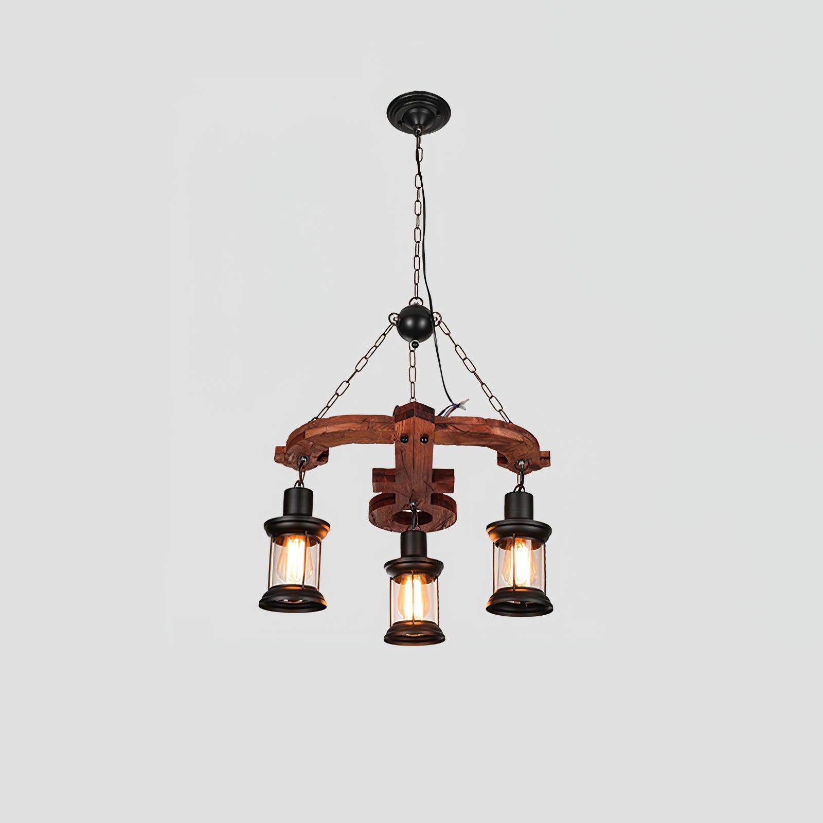 Nautical Industrial Style Wooden Chandelier - Vakkerlight