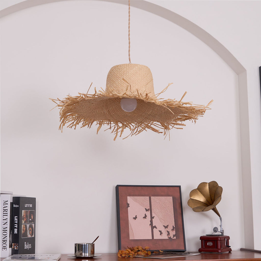 Rattan Straw Hat Pendant Light