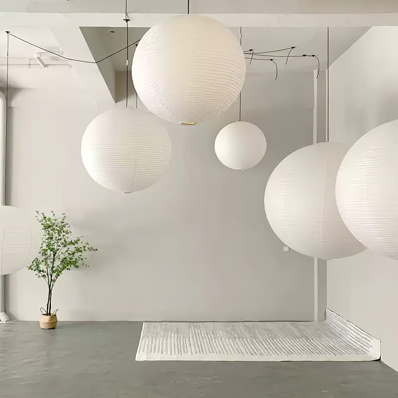 Akari A Round Swag Light (white plug wire)