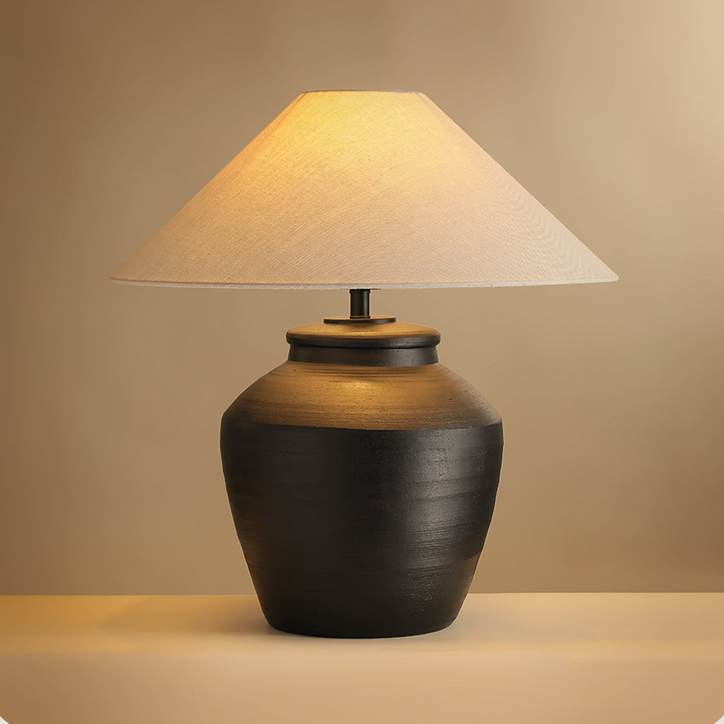 Lampă de masă rustică din ceramică neagră 