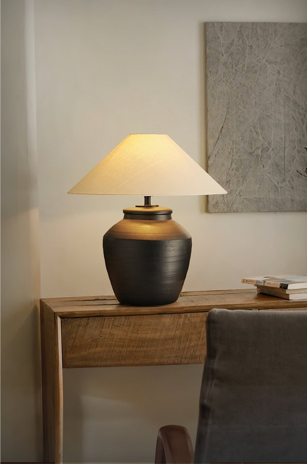 Lampă de masă rustică din ceramică neagră 