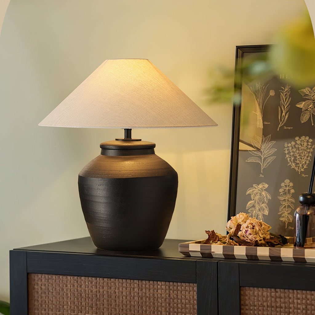 Lampă de masă rustică din ceramică neagră 