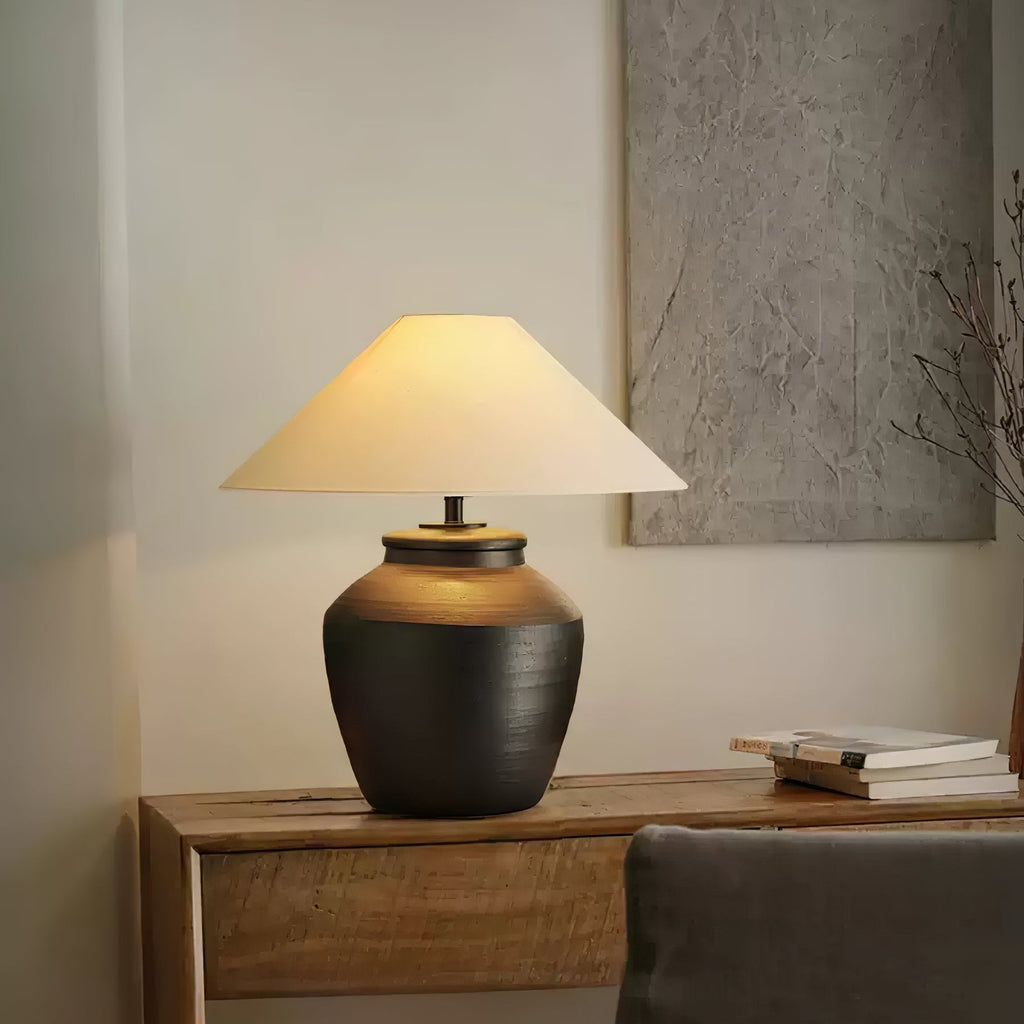 Lampă de masă rustică din ceramică neagră 