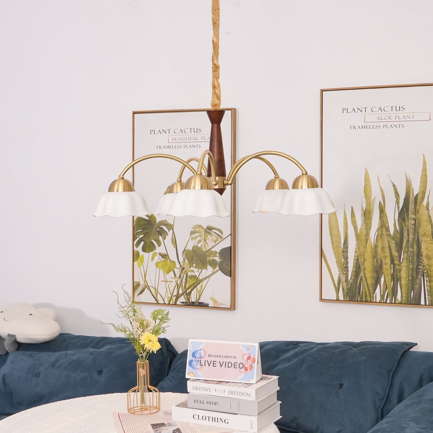 Swedish Modern Gold Chandelier