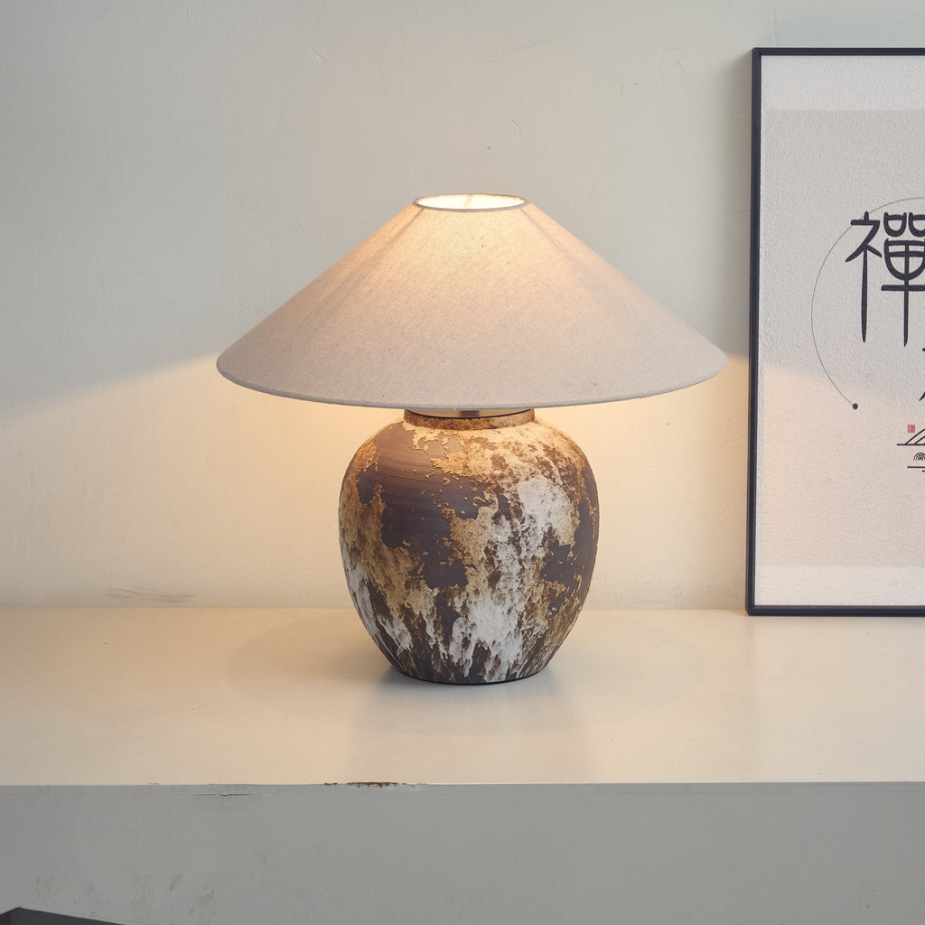 Lampă de masă cu borcan ceramic texturat