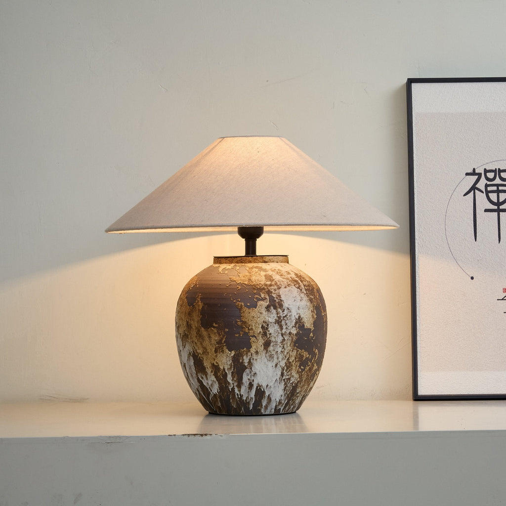 Lampă de masă cu borcan ceramic texturat