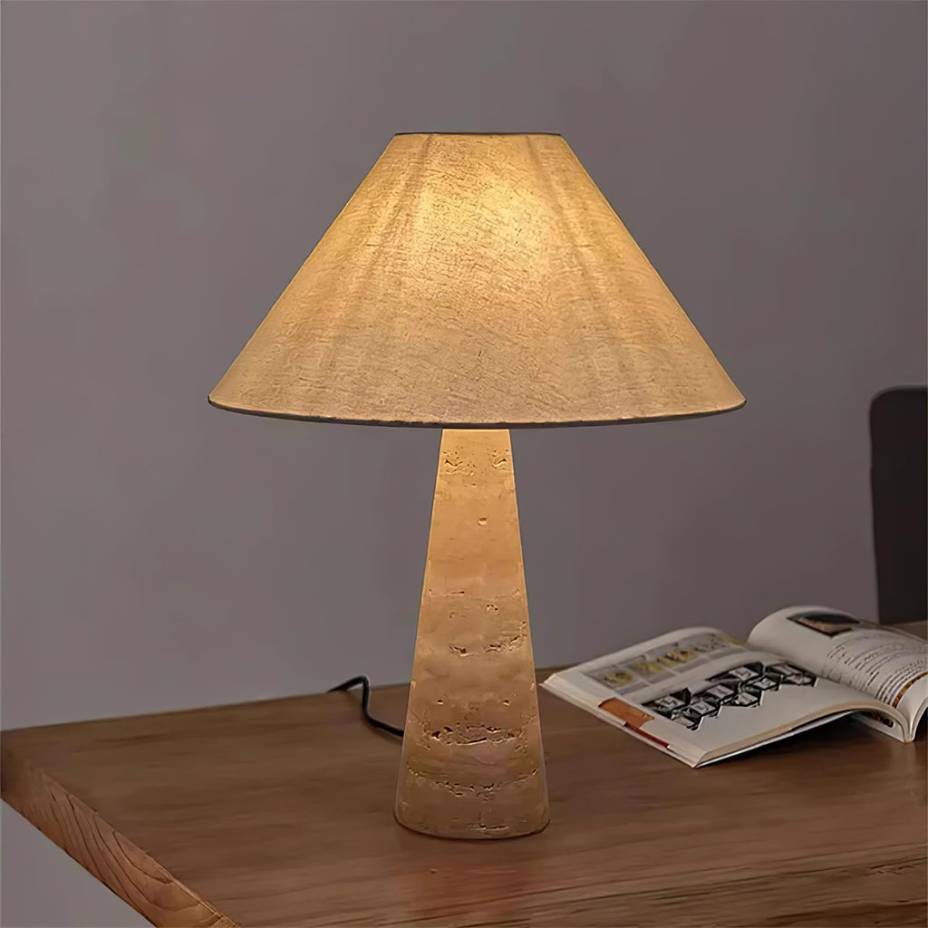 Lampă de masă cu coloană din travertin