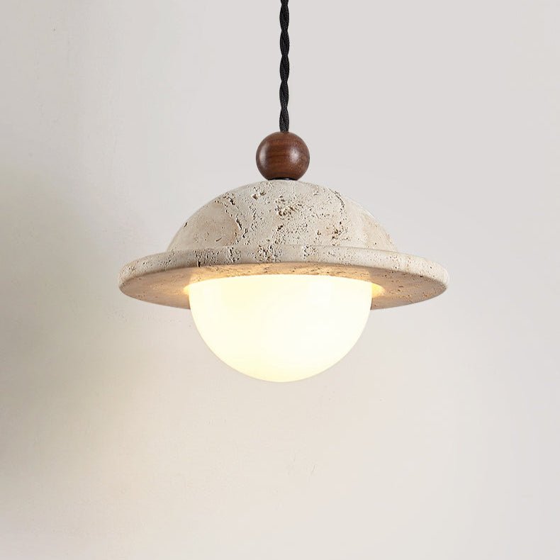 Lampă suspendată cu farfurie din travertin