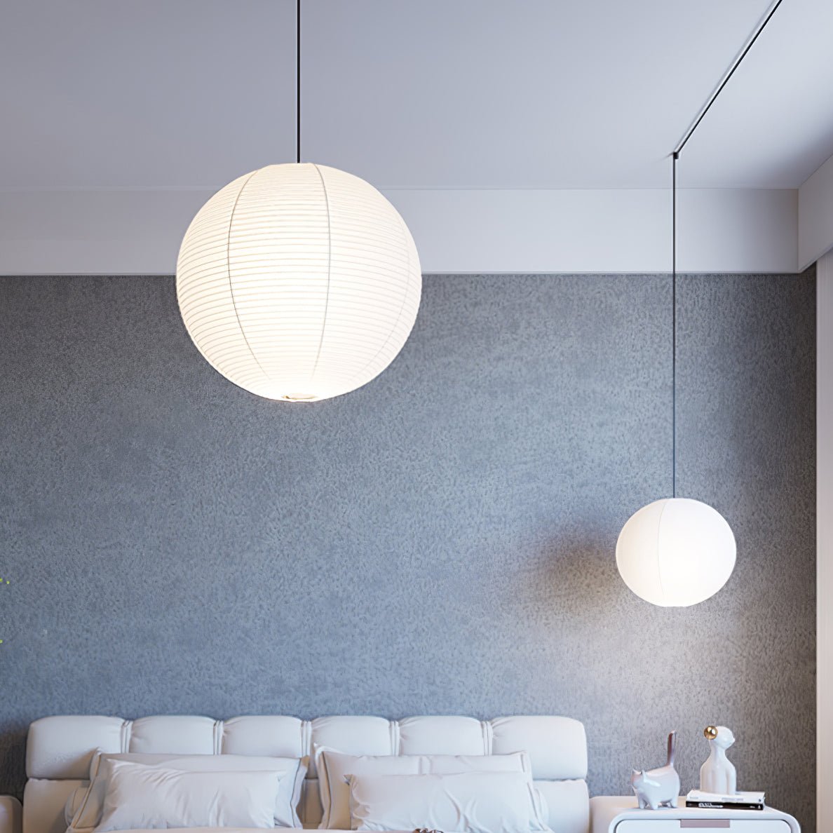Akari A Round Swag Light (white plug wire)
