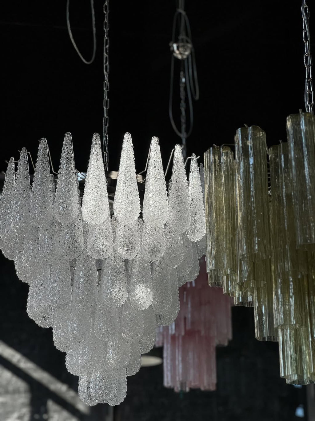 Murano-Kronleuchter aus der Mitte des Jahrhunderts | Punto di Luce | 75 klare Tropfengläser