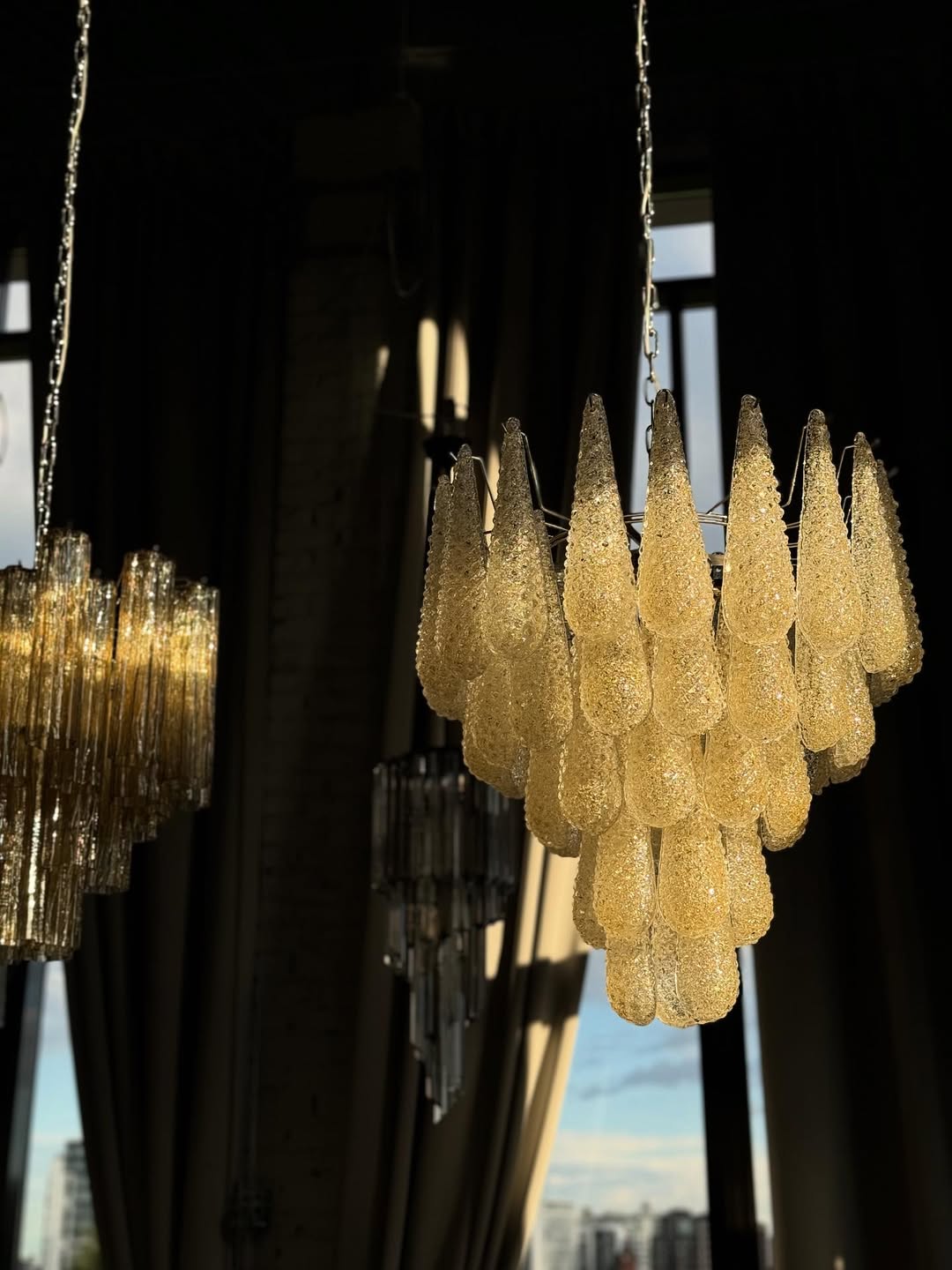 Mid-Century Murano Chandelier | Punto di Luce |  52 Yellow Drop Glasses