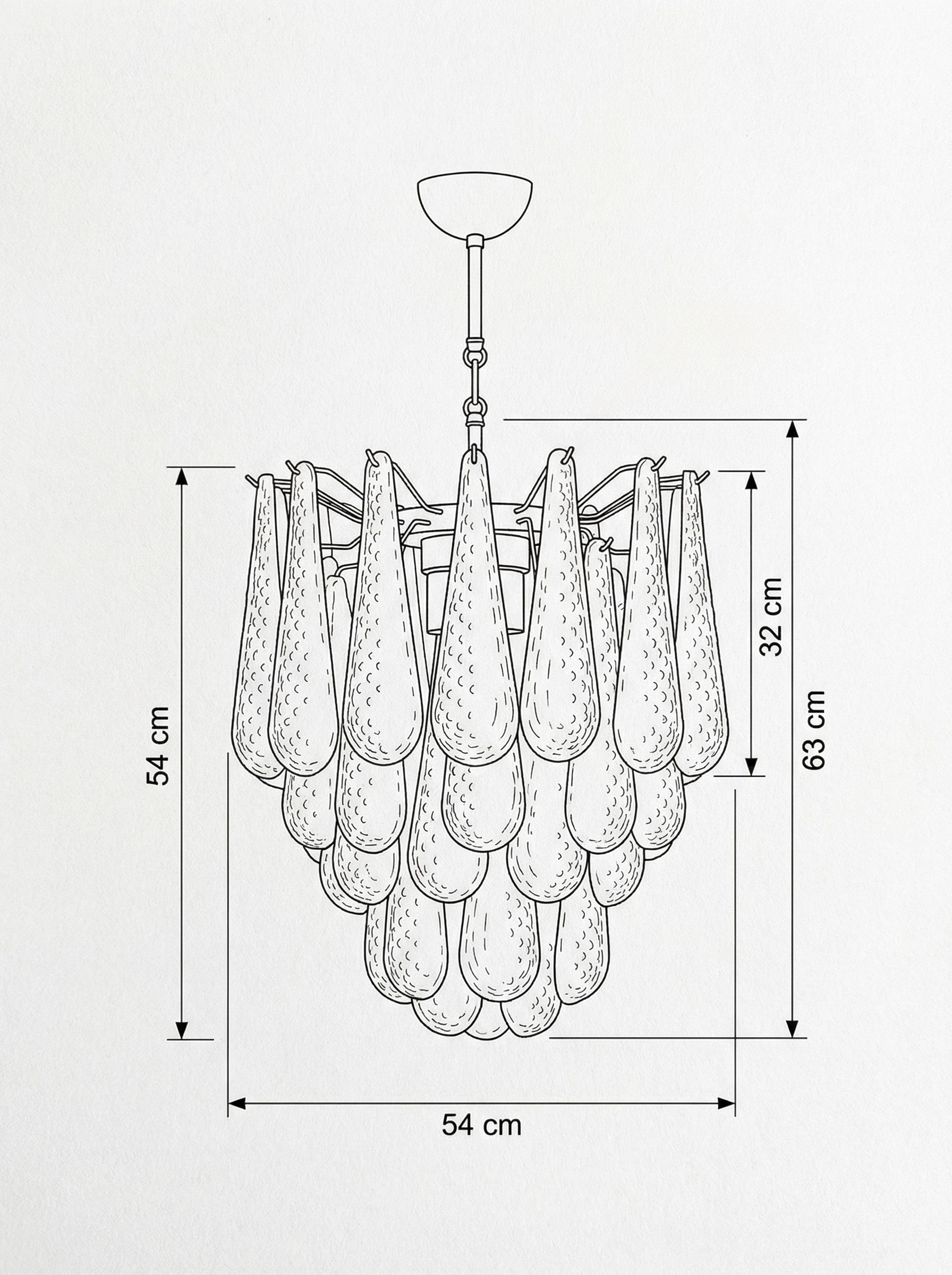 Mid-Century Murano Chandelier | Punto di Luce |  41 Clear Drop Glasses