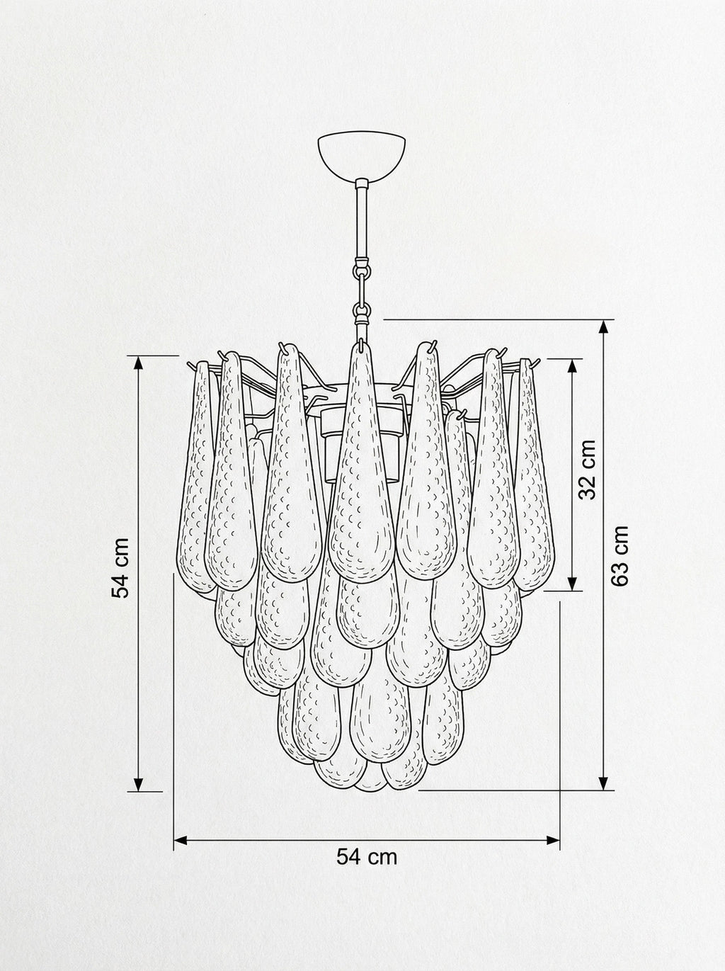 Murano-Kronleuchter aus der Mitte des Jahrhunderts | Punto di Luce | 41 Rosentropfenglas