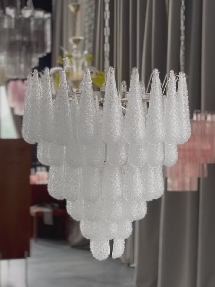 Murano-Kronleuchter aus der Mitte des Jahrhunderts | Punto di Luce | 75 klare Tropfengläser