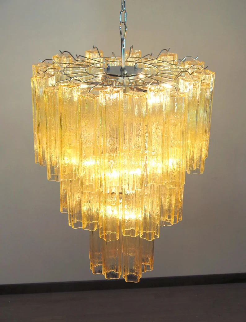 Mid-Century Murano Chandelier | Punto di Luce |  48 Yellow Glass Tubes