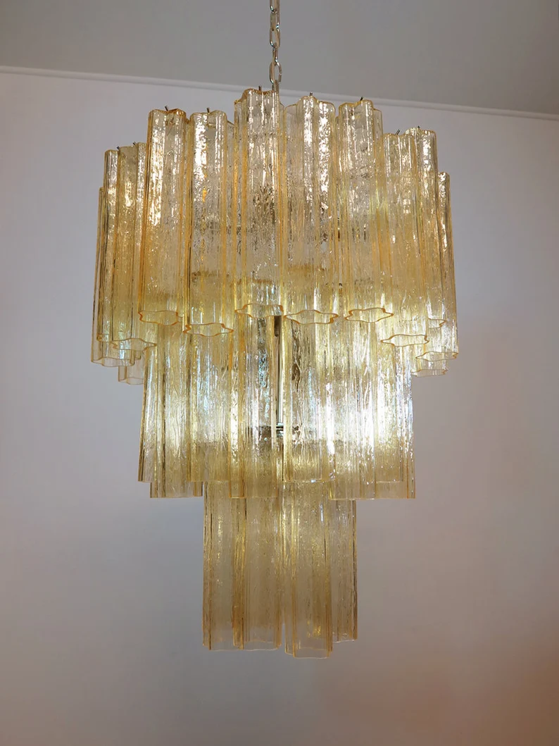 Mid-Century Murano Chandelier | Punto di Luce |  48 Yellow Glass Tubes